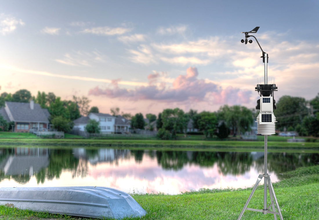 wireless professional weather station by lake